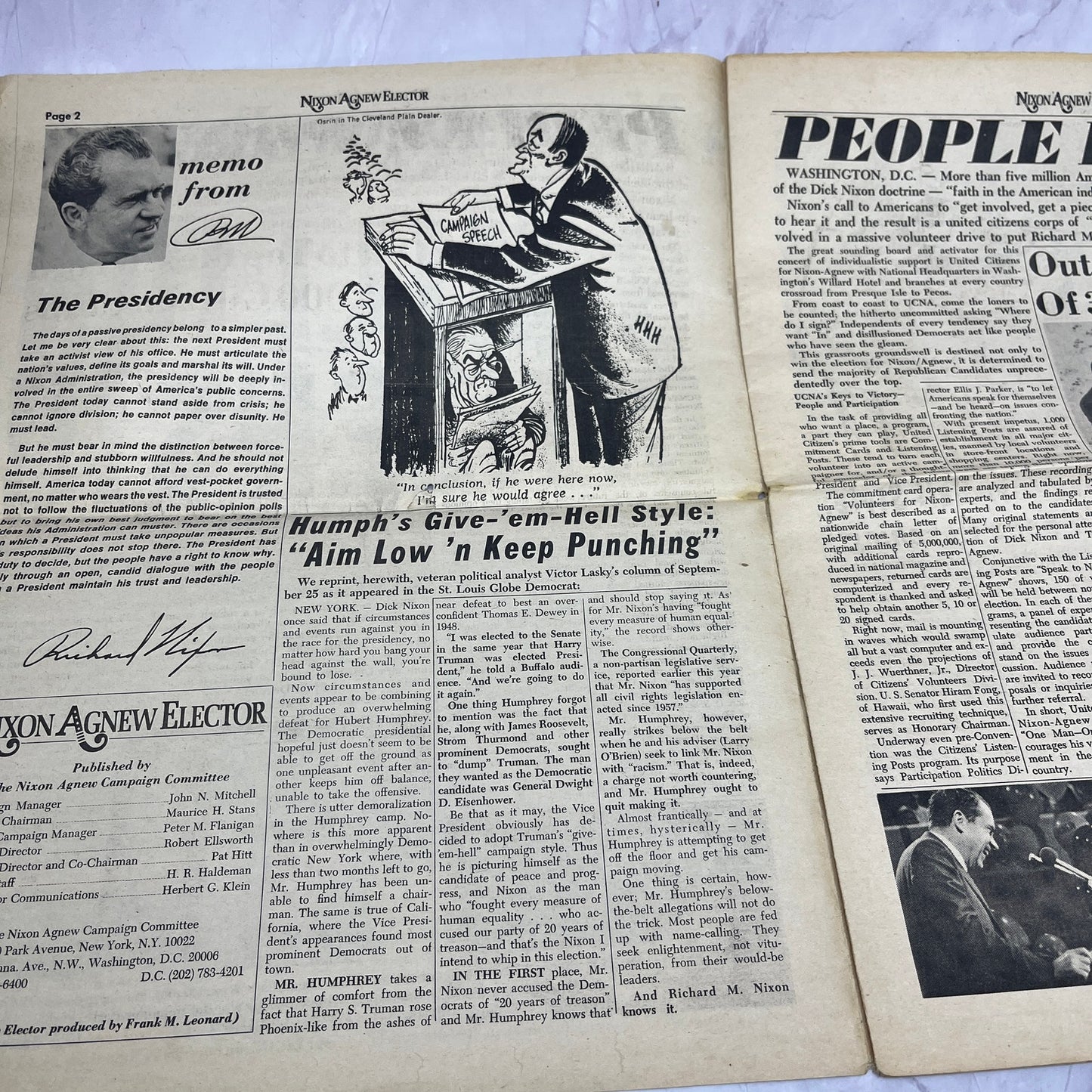 1968 Nixon Agnew Elector Newspaper No. 2 Nixon Campaign V14-5