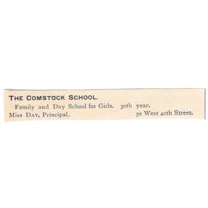 The Comstock School Miss Day West 40th St. NY 1892 Magazine Ad AK6-S4