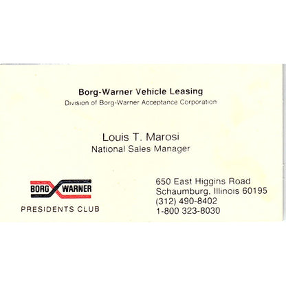 Louis T Marosi Borg-Warner Schaumburg IL Vintage Business Card SC9-B13