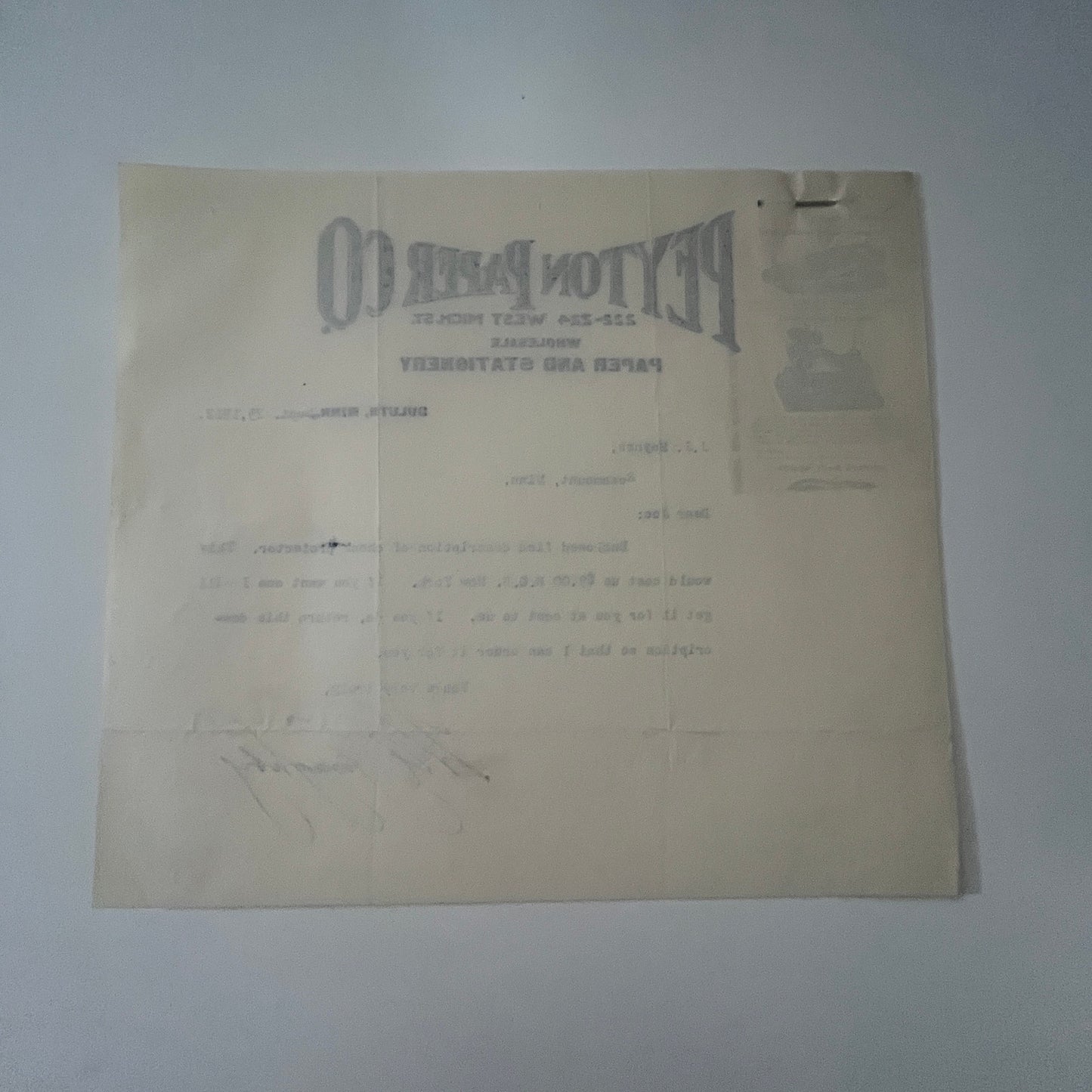 1912 Peyton Paper Co. Paper & Stationery Duluth MN Letterhead K22