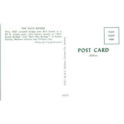 Mill Creek Tow Path Bridge Tangier IN Vintage Covered Bridge Postcard PD4