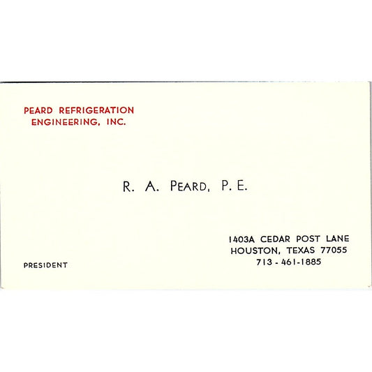 Peard Refrigeration Engineering R.a. Peard P.e. Houston TX Business Card SF3-B5