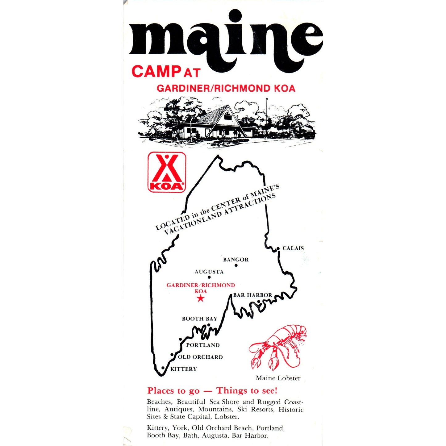 Vintage Camp at Gardiner/Richmond KOA Maine Travel Info Leaflet TH2-O1