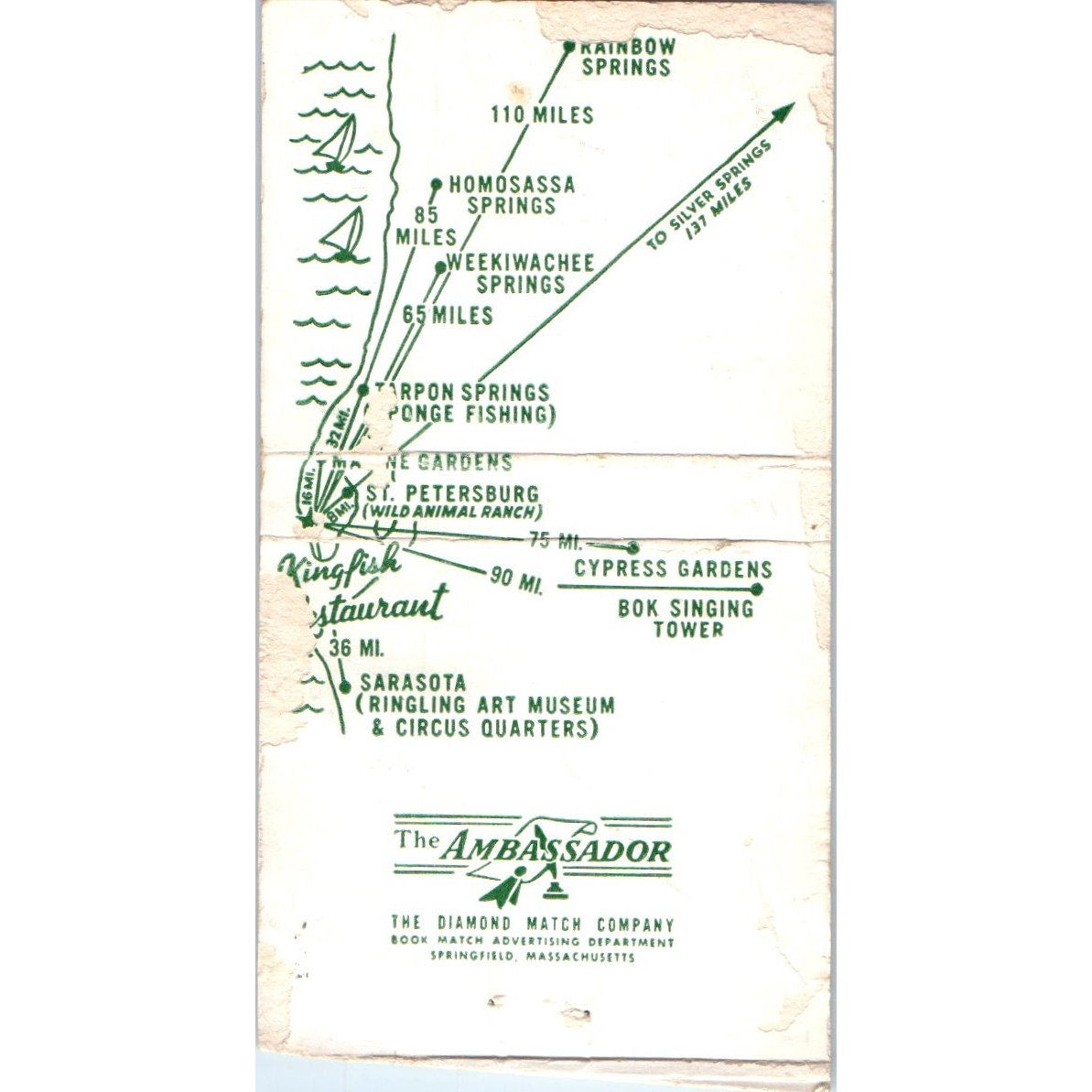 The Kingfish Restaurant John's Pass St. Petersburg FL Vintage Matchbook SF4-Y6