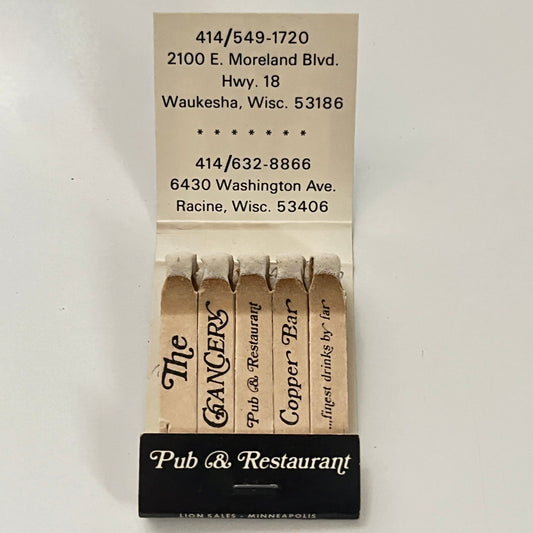 The Chancery Pub & Restaurant Waukesha WI Feature Matches Vtg Matchbook SF4-M1
