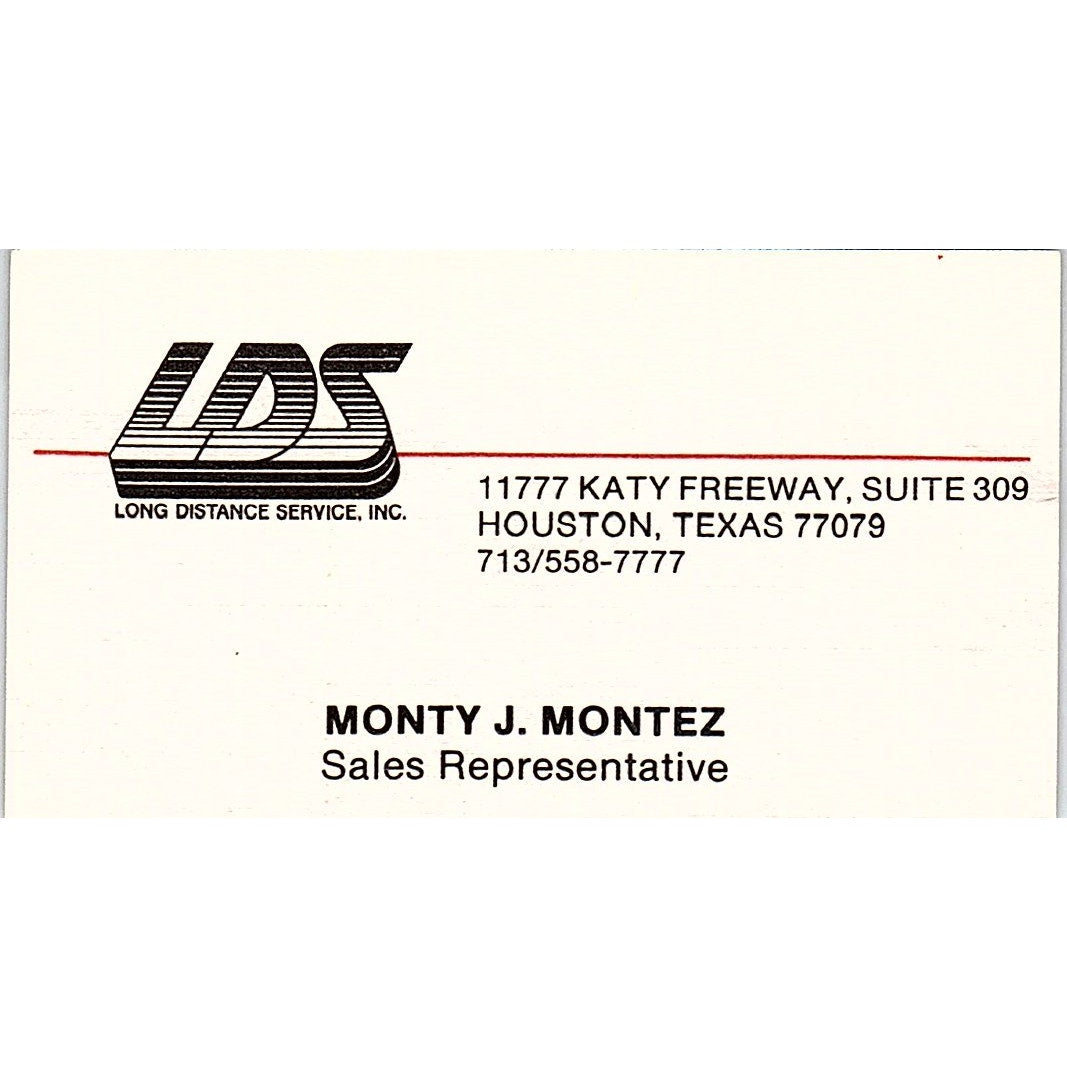 Monty J Montez LDS Long Distance Houston TX Vintage Business Card SE3-B16