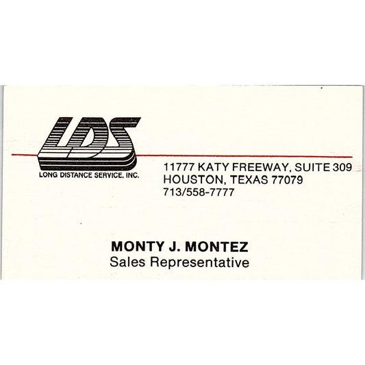 Monty J Montez LDS Long Distance Houston TX Vintage Business Card SE3-B16