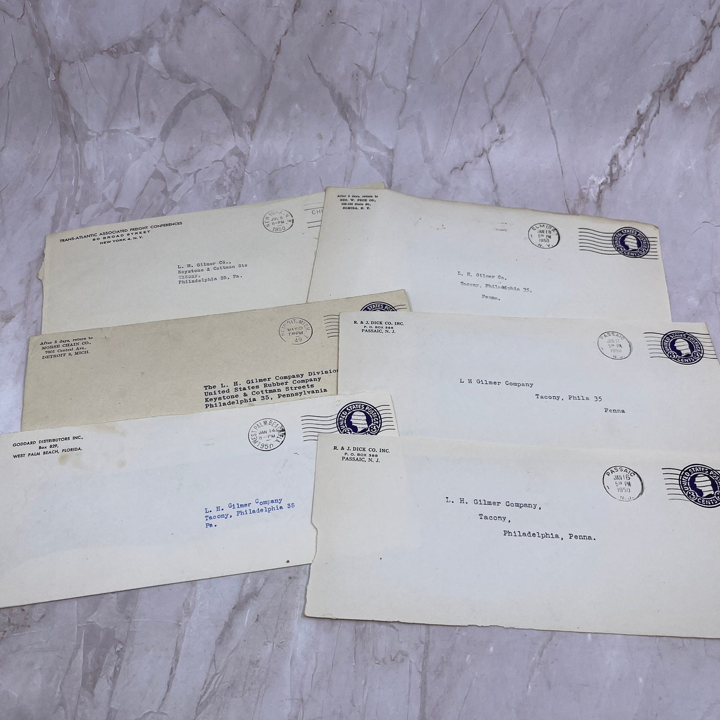 1950s Lot of L.H. Gilmer Co Tacony Philadelphia Postal Cover Envelopes TI5-E-22