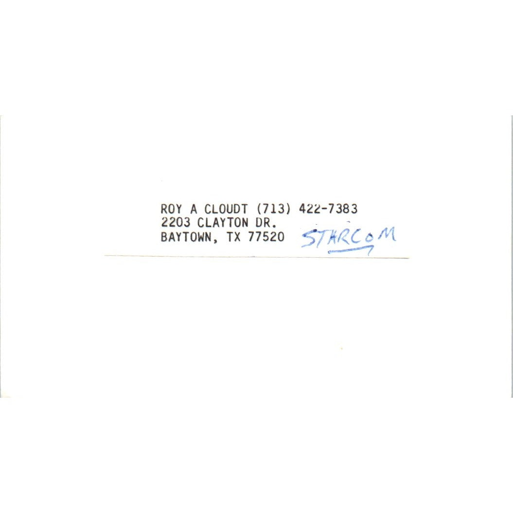 Grace Bible Church Roy A. Cloudt Pastor Baytown TX Vintage Business Card SD8-B4