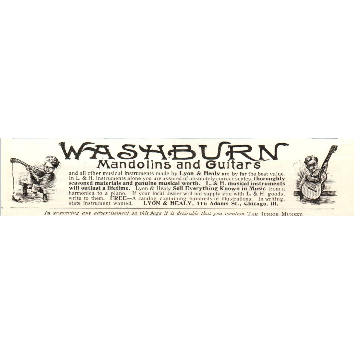 Washburn Mandolins & Guitars Lyon & Healy Chicago c1905 Advertisement AE7-A2