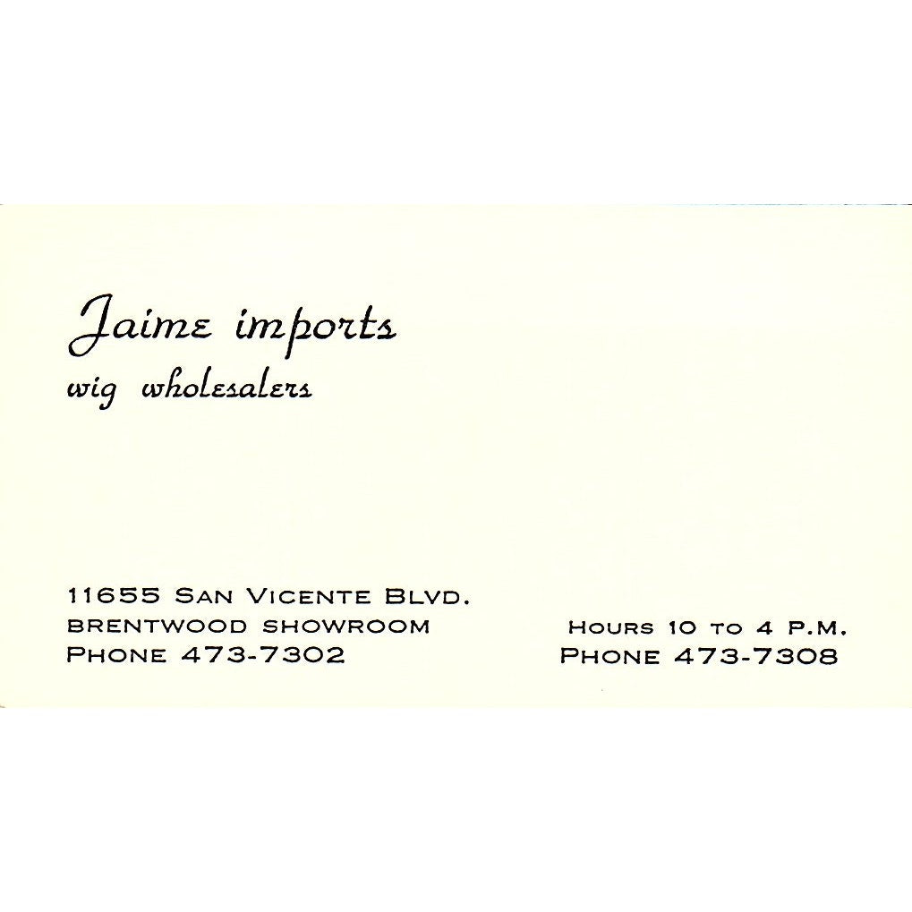 Jaime Imports Wig Wholesalers Brentwood Vintage Business Card SE5-B3