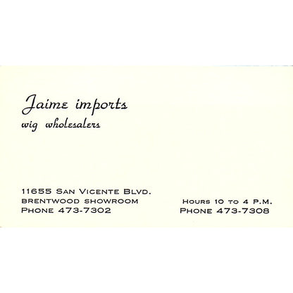 Jaime Imports Wig Wholesalers Brentwood Vintage Business Card SE5-B3