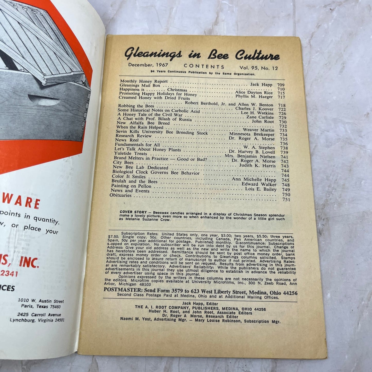 1967 Dec Gleanings in Bee Culture Magazine Bees Beekeeping Honey TD7