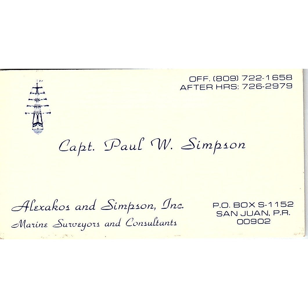 Alexakos and Simpson, Inc. Capt. Paul W. Simpson San Juan PR Card SSB4-B13