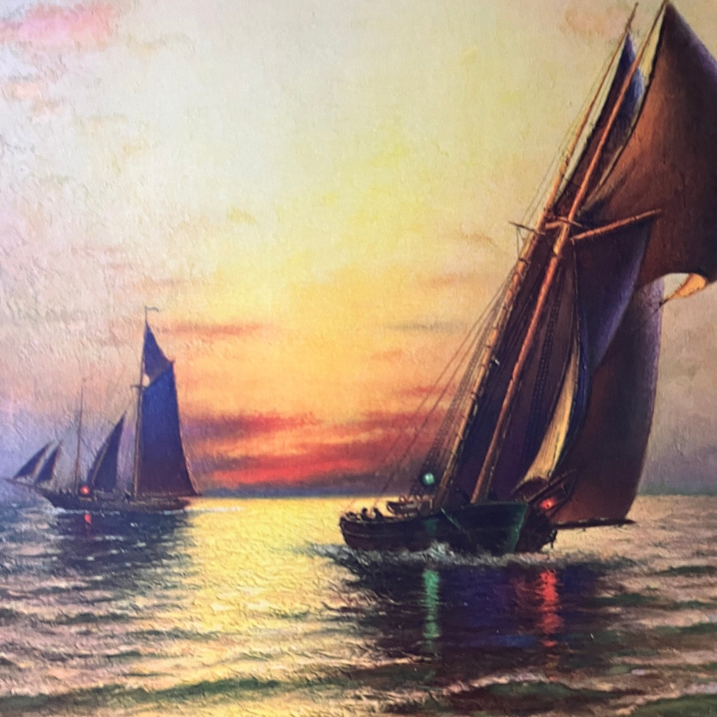 Sailboat Painting Print Seascape Sunset Nicodemus 12x16 Vintage Art Print V3