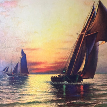 Sailboat Painting Print Seascape Sunset Nicodemus 12x16 Vintage Art Print V3