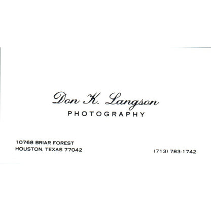 Don K. Langson Photography Houston TX Vintage Business Card SD8-B17