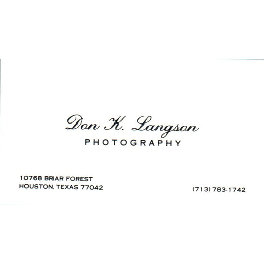 Don K. Langson Photography Houston TX Vintage Business Card SD8-B17