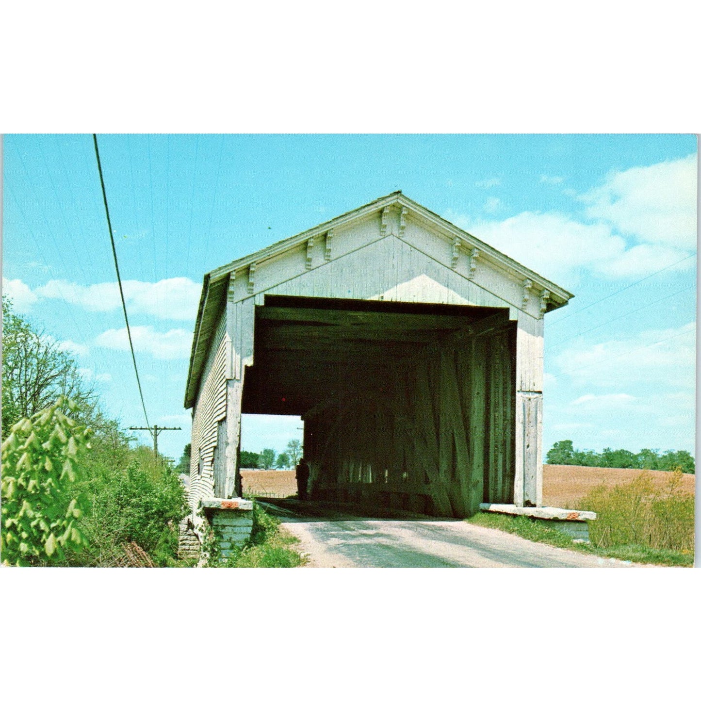 Ferree Bridge Rush County Milroy IN Vintage Covered Bridge Postcard PC17