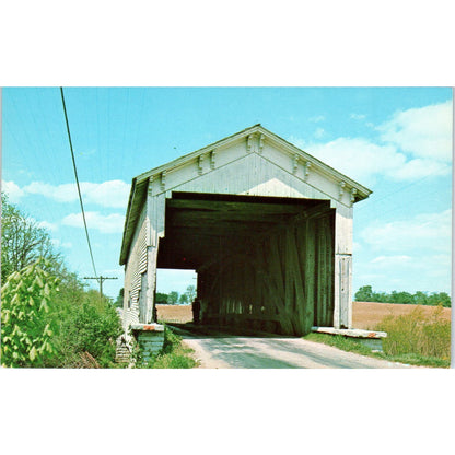 Ferree Bridge Rush County Milroy IN Vintage Covered Bridge Postcard PC17