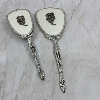 1950s Vanity Set Brush Comb Mirror Chrome Silver Toned Ornate Roses TF5