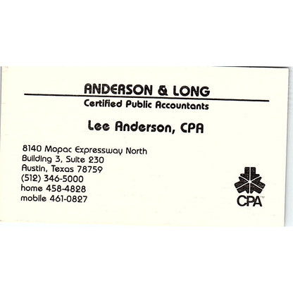 Lee Anderson & Long CPA Austin TX Vintage Business Card SD9-B1