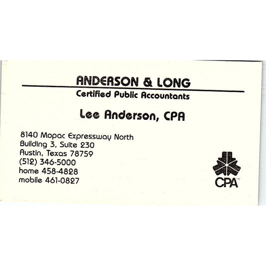 Lee Anderson & Long CPA Austin TX Vintage Business Card SD9-B1
