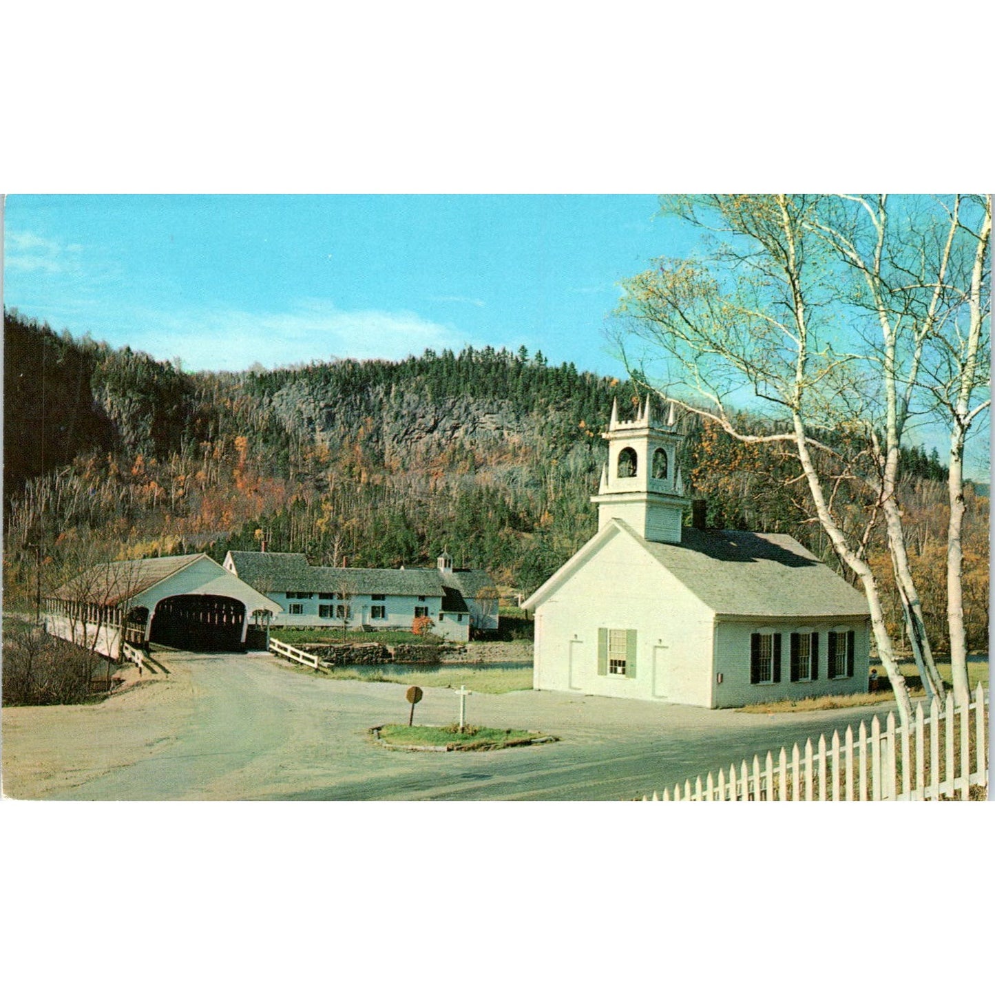 Ammonoosuc River Covered Bridge and Church NH Covered Bridge Postcard PC5
