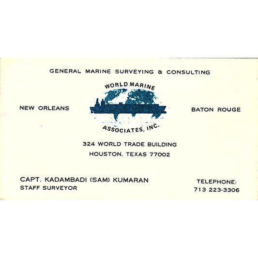 World Marine Associates, Inc. Capt. Kadambadi Kumaran Houston TX Card SSB4-B13