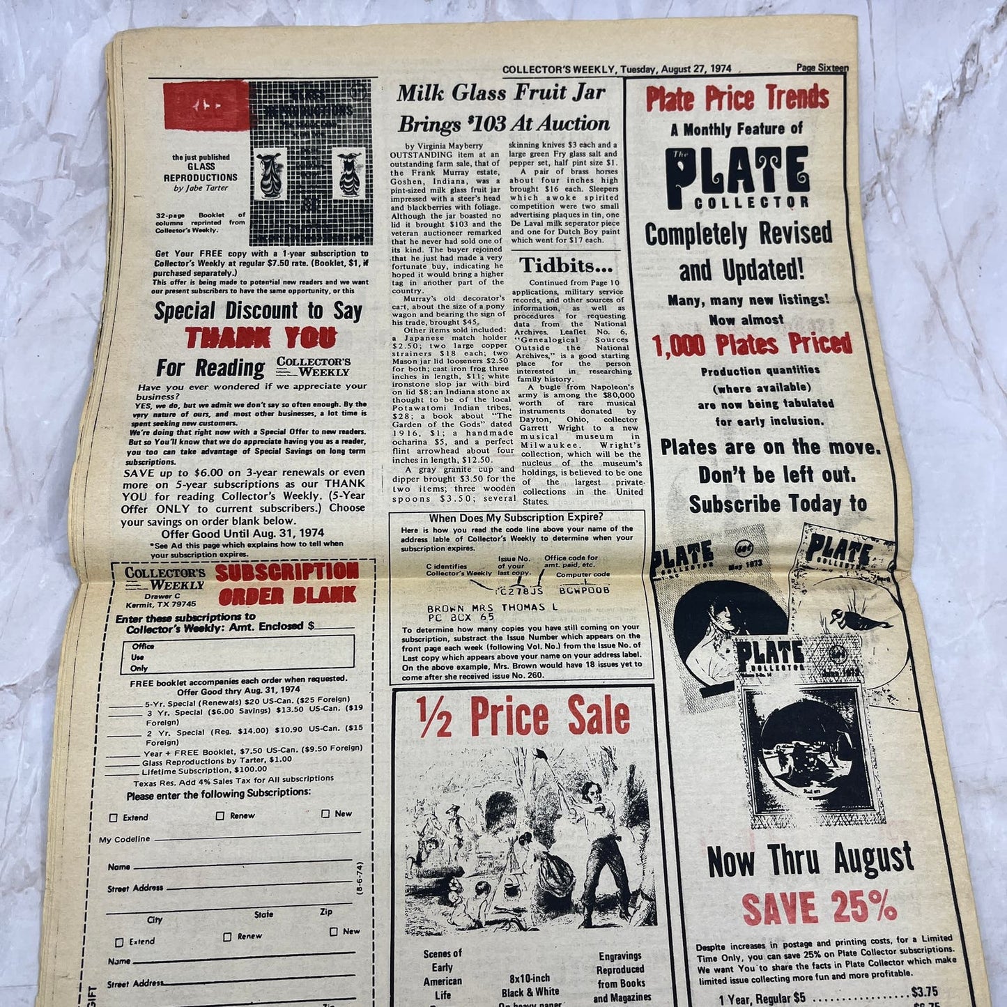 1974 Aug 27 - Collector's Weekly Newspaper - Columbia's Golden Graveyards M18