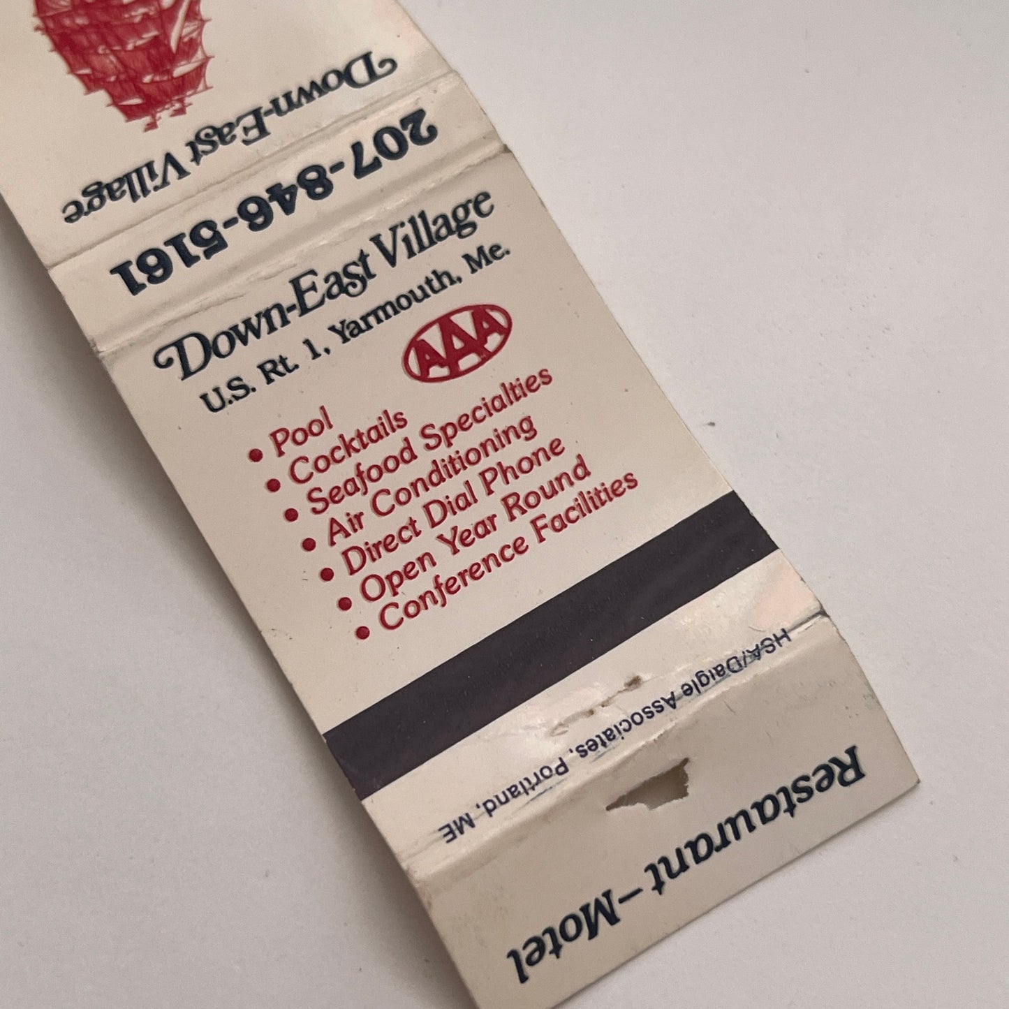 Down-East Village Restaurant Motel Yarmouth ME Vintage Matchbook Cover TB8-MB-4
