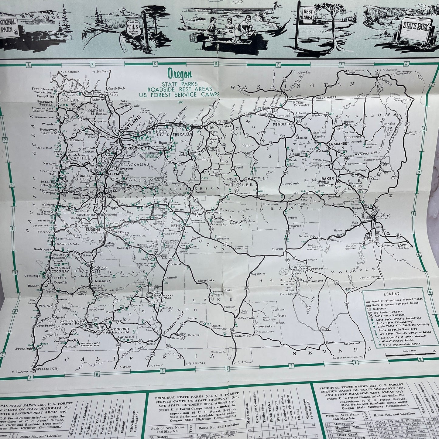 1962 Oregon Outdoor Guide Fold Out Brochure & Travel Map TA9-E2