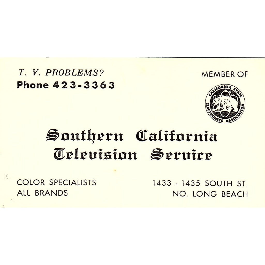 Southern California Television Service Long Beach CA Business Card SSB4-B12