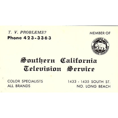 Southern California Television Service Long Beach CA Business Card SSB4-B12