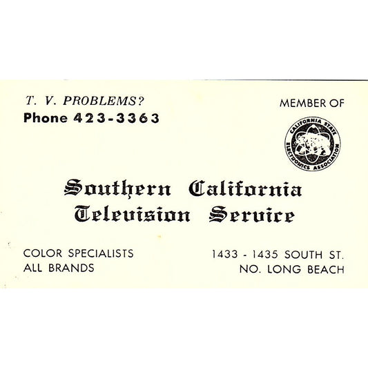 Southern California Television Service Long Beach CA Business Card SSB4-B12