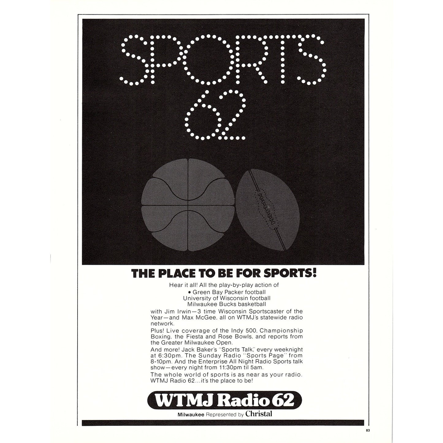 Sports 62 WTMJ Radio 62 Jim Irwin Wisconsin 8x11" 1981 Ad D26