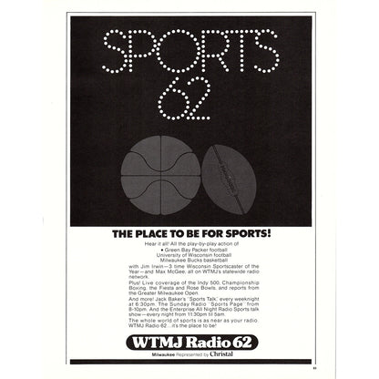 Sports 62 WTMJ Radio 62 Jim Irwin Wisconsin 8x11" 1981 Ad D26