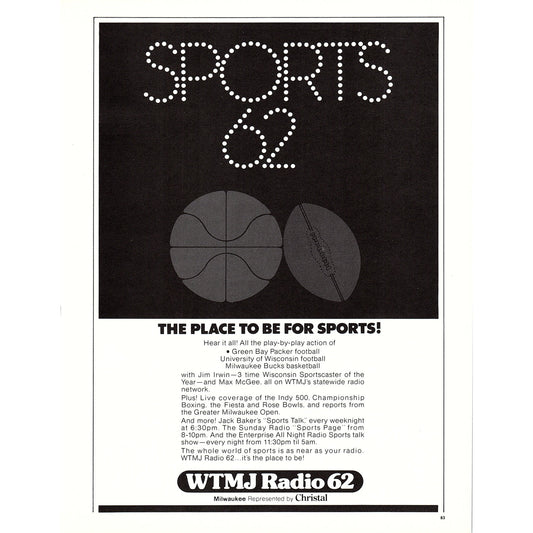 Sports 62 WTMJ Radio 62 Jim Irwin Wisconsin 8x11" 1981 Ad D26