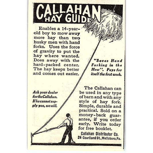 Callahan Hay Guide Callahan Distributor Co Wellsboro PA 1924 Ad AG3-M3