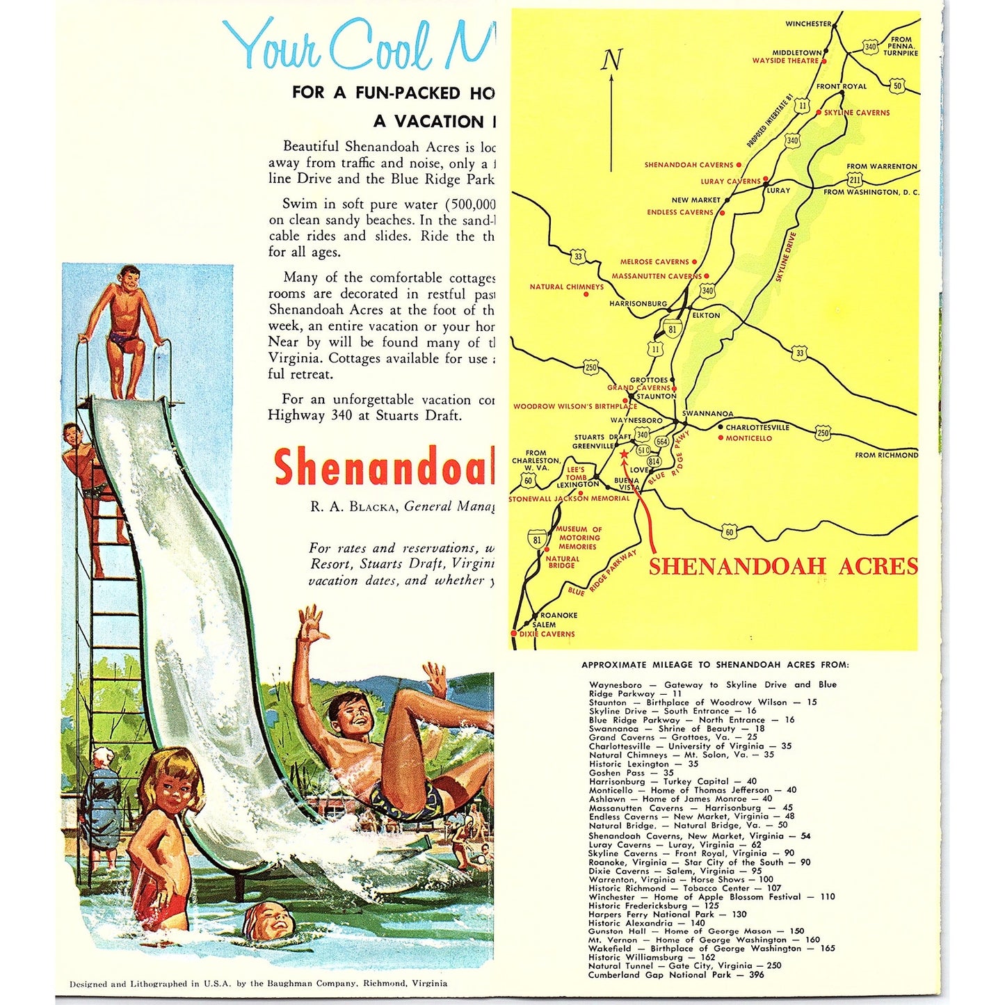 Shenandoah Acres Resort Stuarts Draft VA 1960s Travel Brochure TH2-TB3