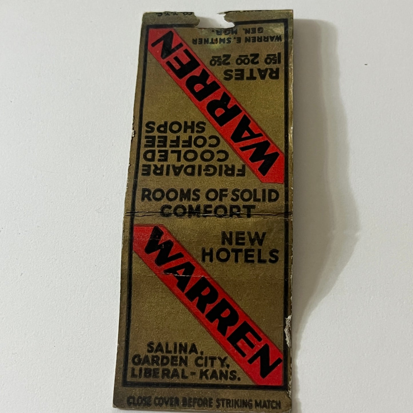 Warren Hotels Salina Garden City Liberal KS Vintage Matchbook TB6-MB2-11