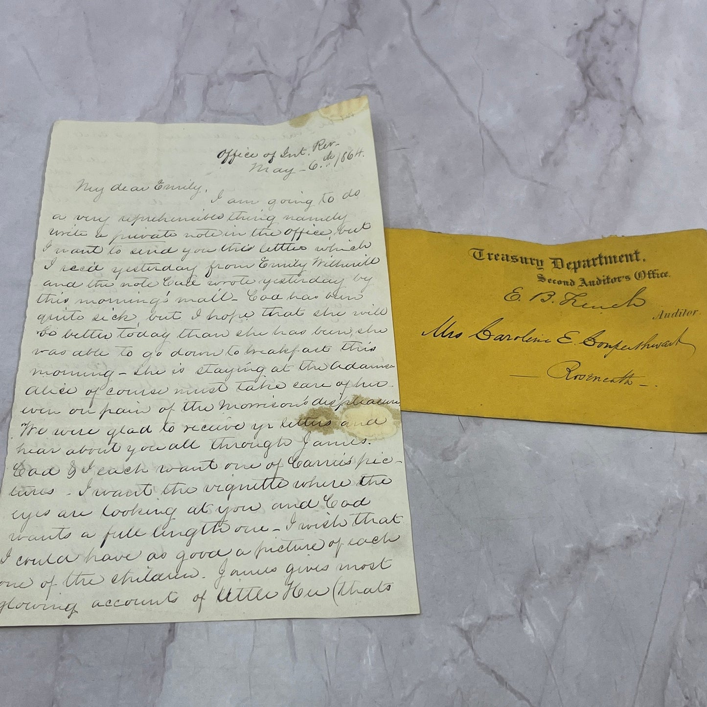 1864 Original Letter Office of Internal Revenue Treasury Department TB8-OD