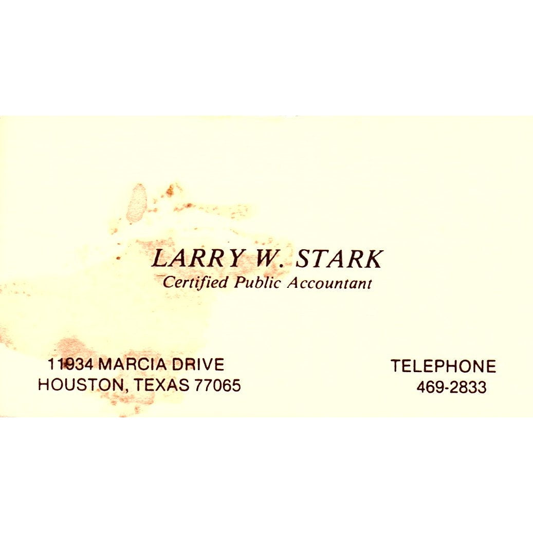 Larry W Stark CPA Houston TX Vintage Business Card SD9-B1