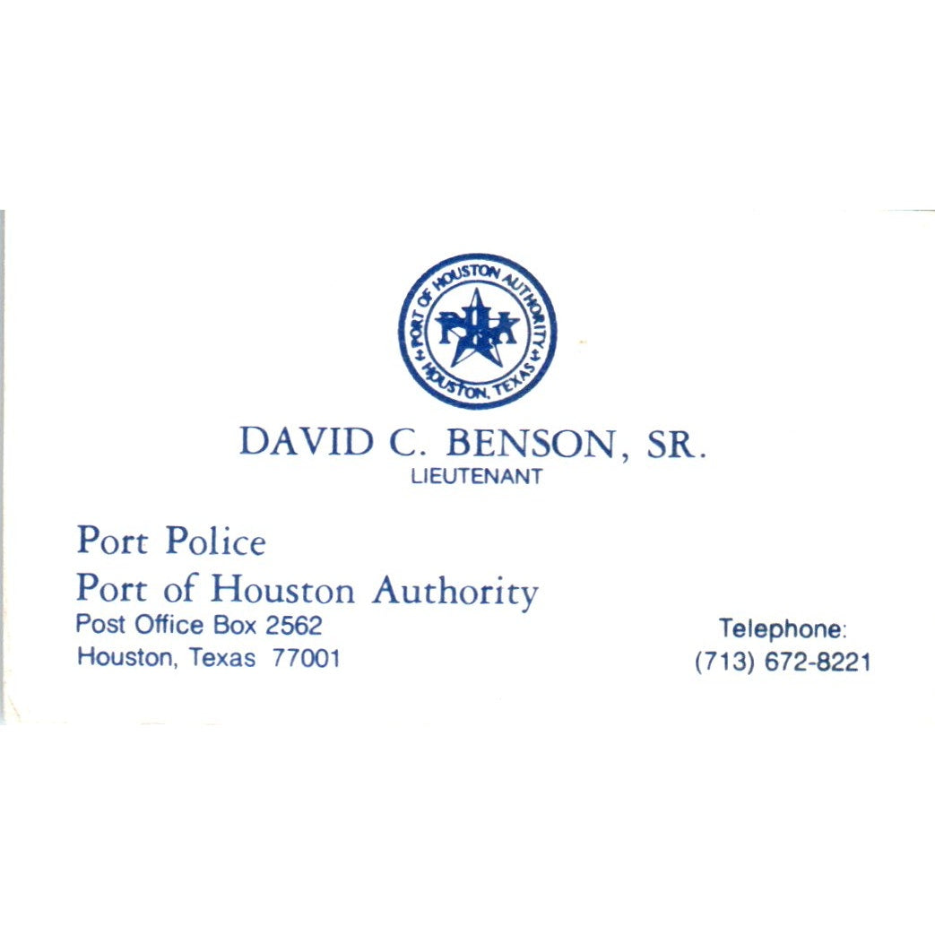 Lt. David C. Benson Sr. Port Authority of Houston Police TX Business Card SD4-B2