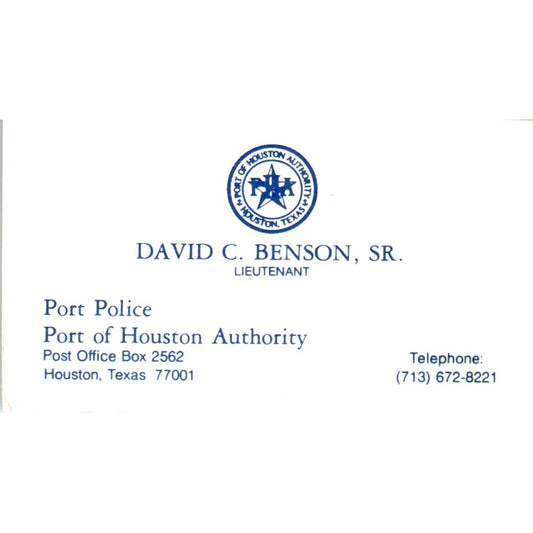 Lt. David C. Benson Sr. Port Authority of Houston Police TX Business Card SD4-B2