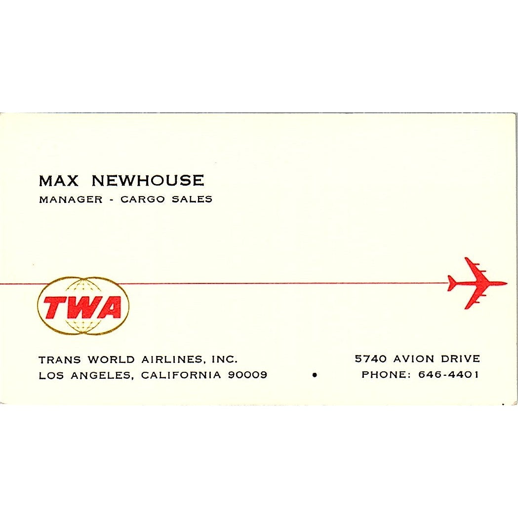 Max Newhouse TWA Airlines Los Angeles CA Vintage Business Card SE3-B16