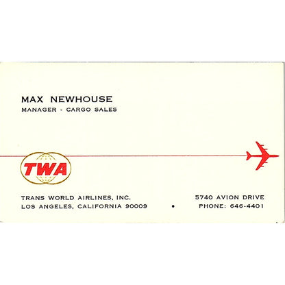 Max Newhouse TWA Airlines Los Angeles CA Vintage Business Card SE3-B16