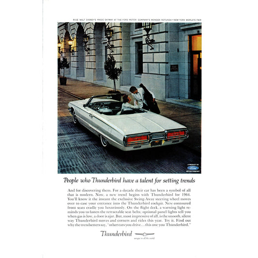 1964 White Ford Thunderbird Automobile Car - Vintage Magazine Ad D20