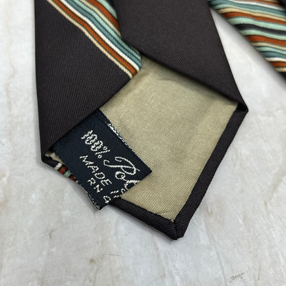 1960s Retro Men's Gino Pompeii Italy Polyester Brown Stripe Necktie Tie TJ4-T1
