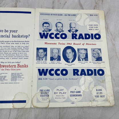 Minnesota Twins 1961 Official Program And Scorecard MLB Baseball TI9-P4